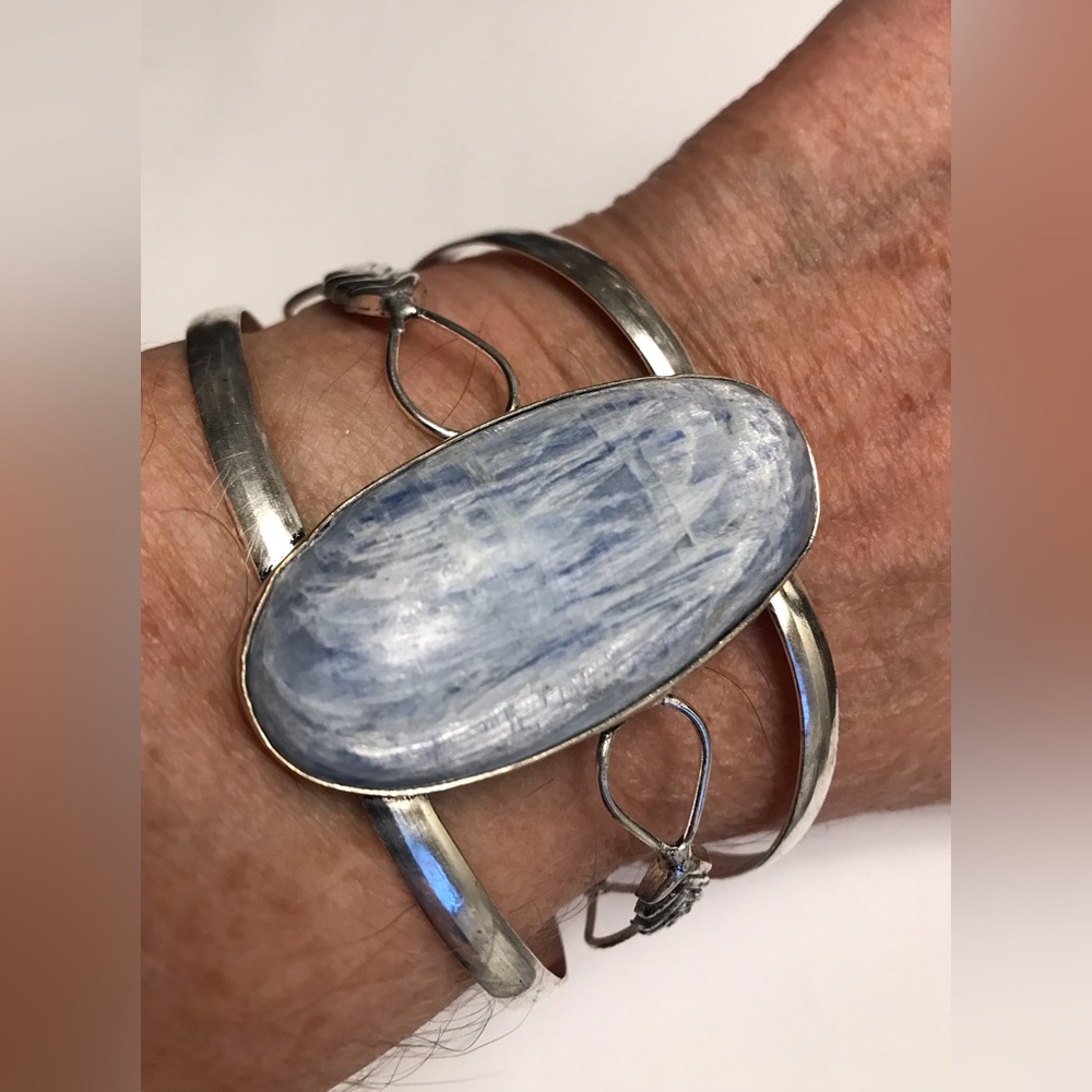 Kyanite Stamped Solid 925 Sterling Silver Cuff Bracelet